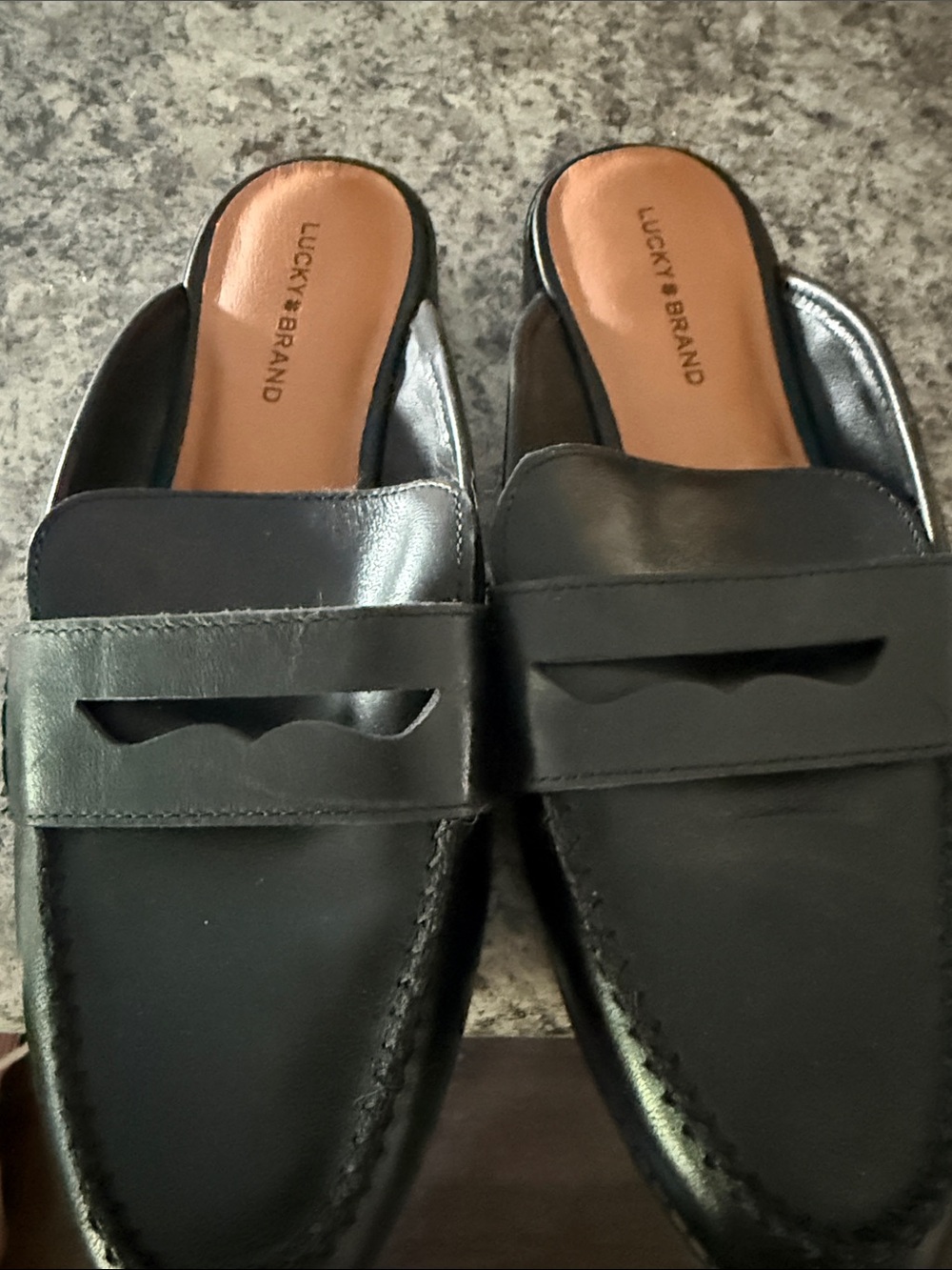 Lucky Brand Black Leather Slip-On Mule Loafers